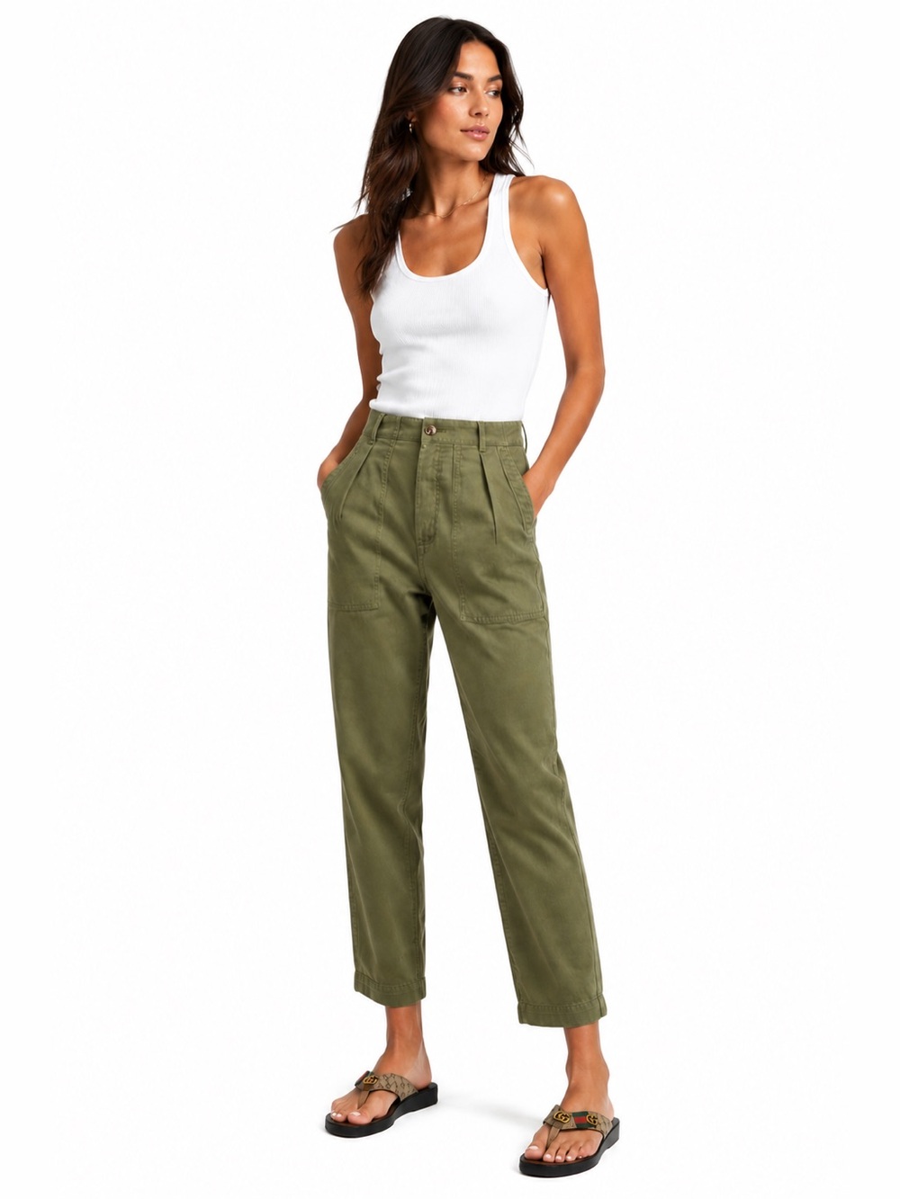 Favorite Daughter Anthropologie Phoenix Cropped Cargo Chino Pants Green 22 NEW